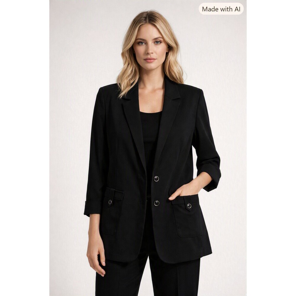 Napa Valley Womens Size 20 Black Blazer 3/4 Sleeve Two Button Career Jacket